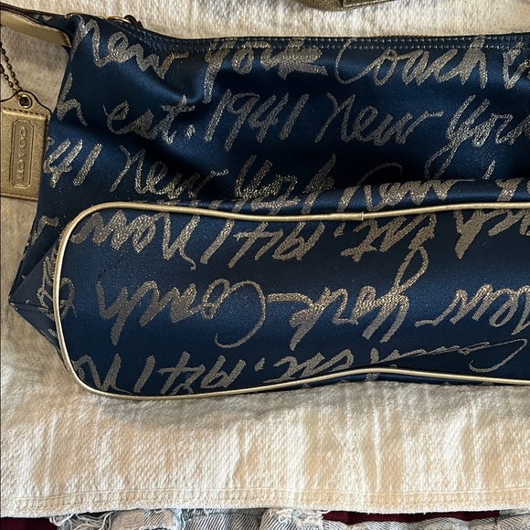 Coach Navy Shoulder Bag with Metallic Script and Heart Accent - Picture 8 of 10